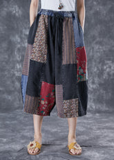 Schwarze Patchwork-Jeans mit weitem Bein und elastischer Taille